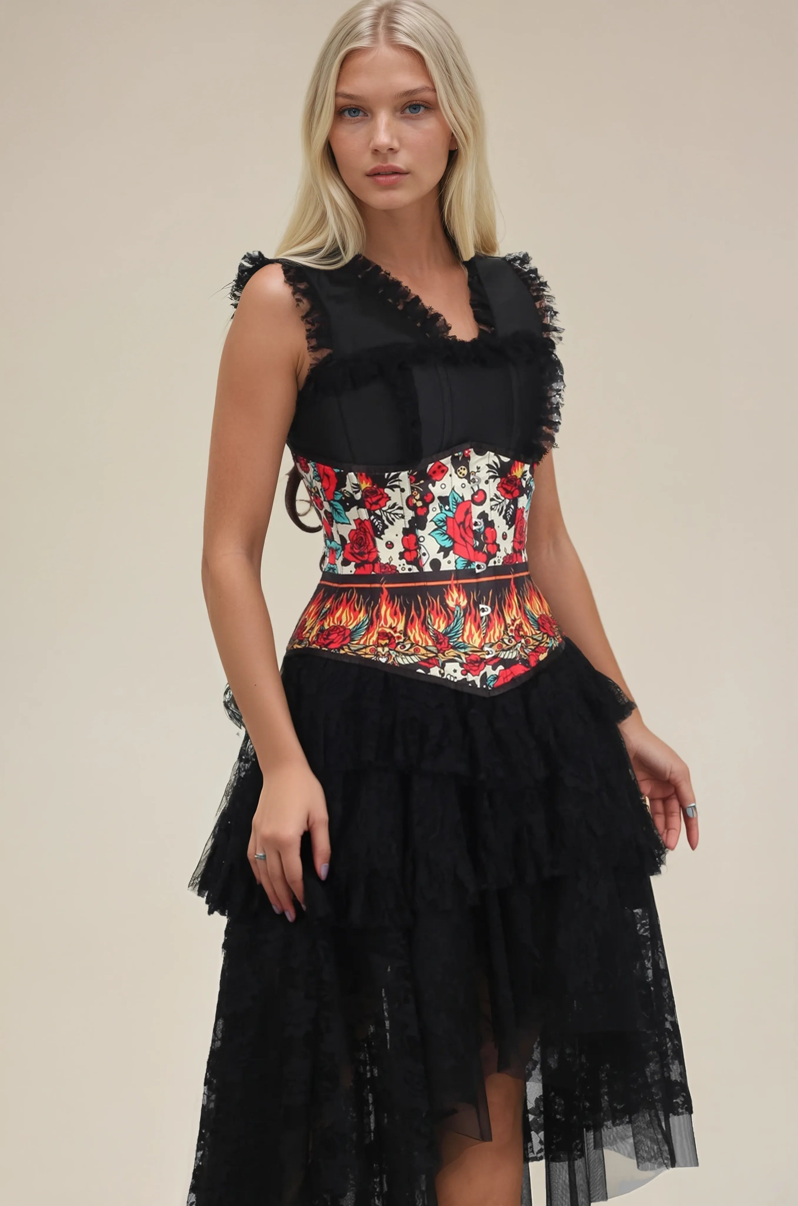 Schelley Retro Roses Flames Corset