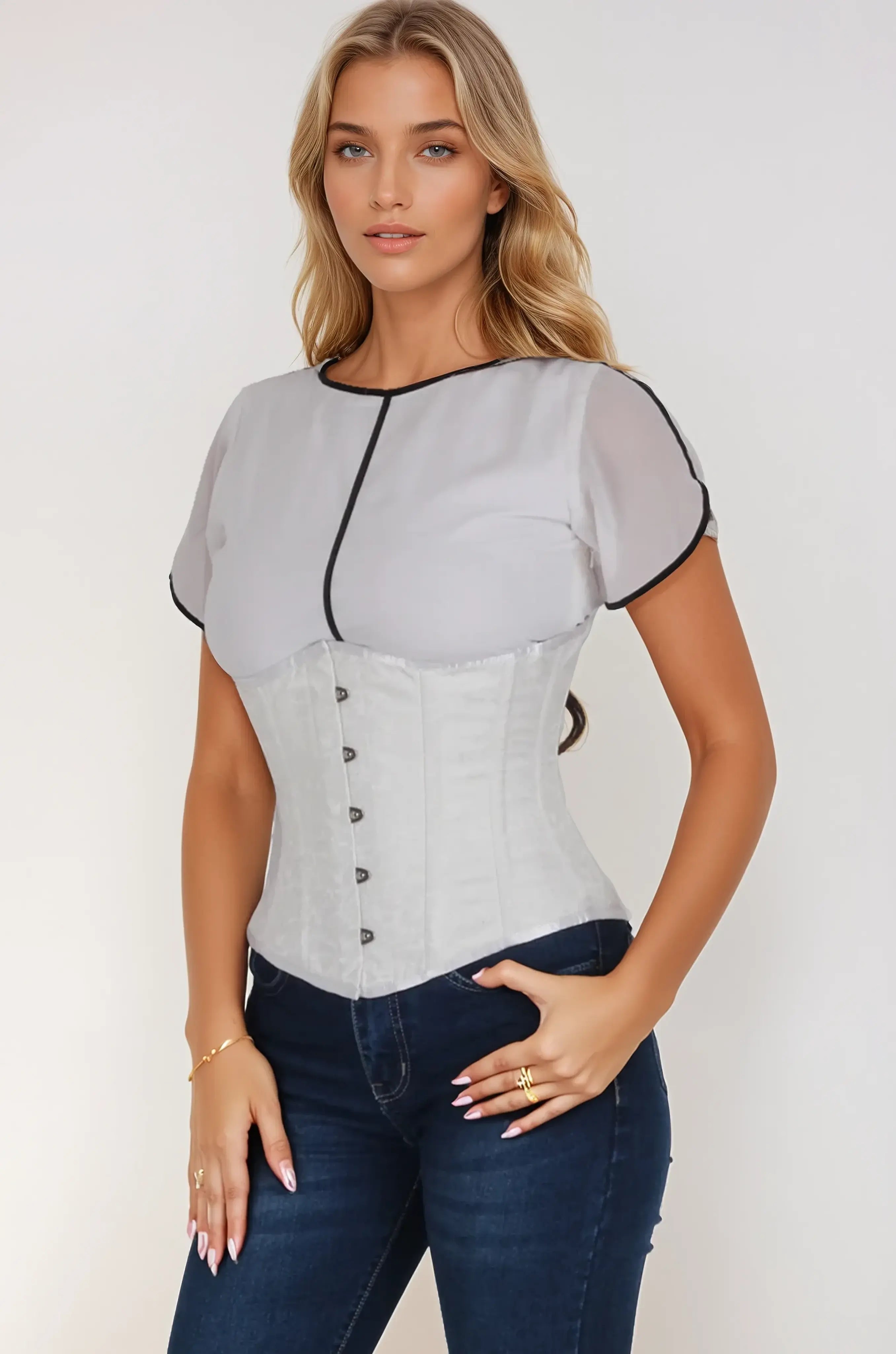 Breona White Brocade Underbust Corset