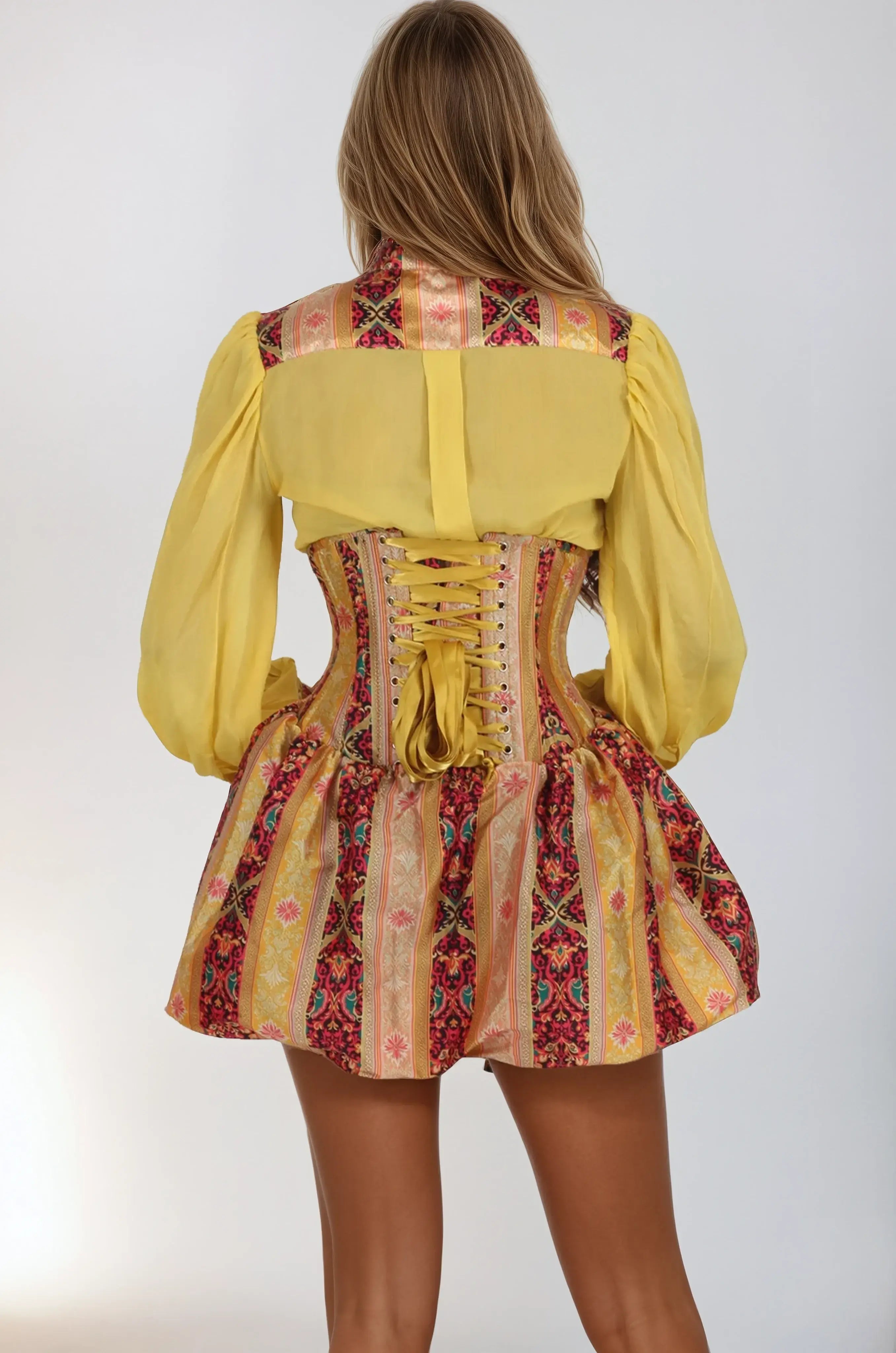 Milan Baroque Floral Underbust Corset Dress With Shirt