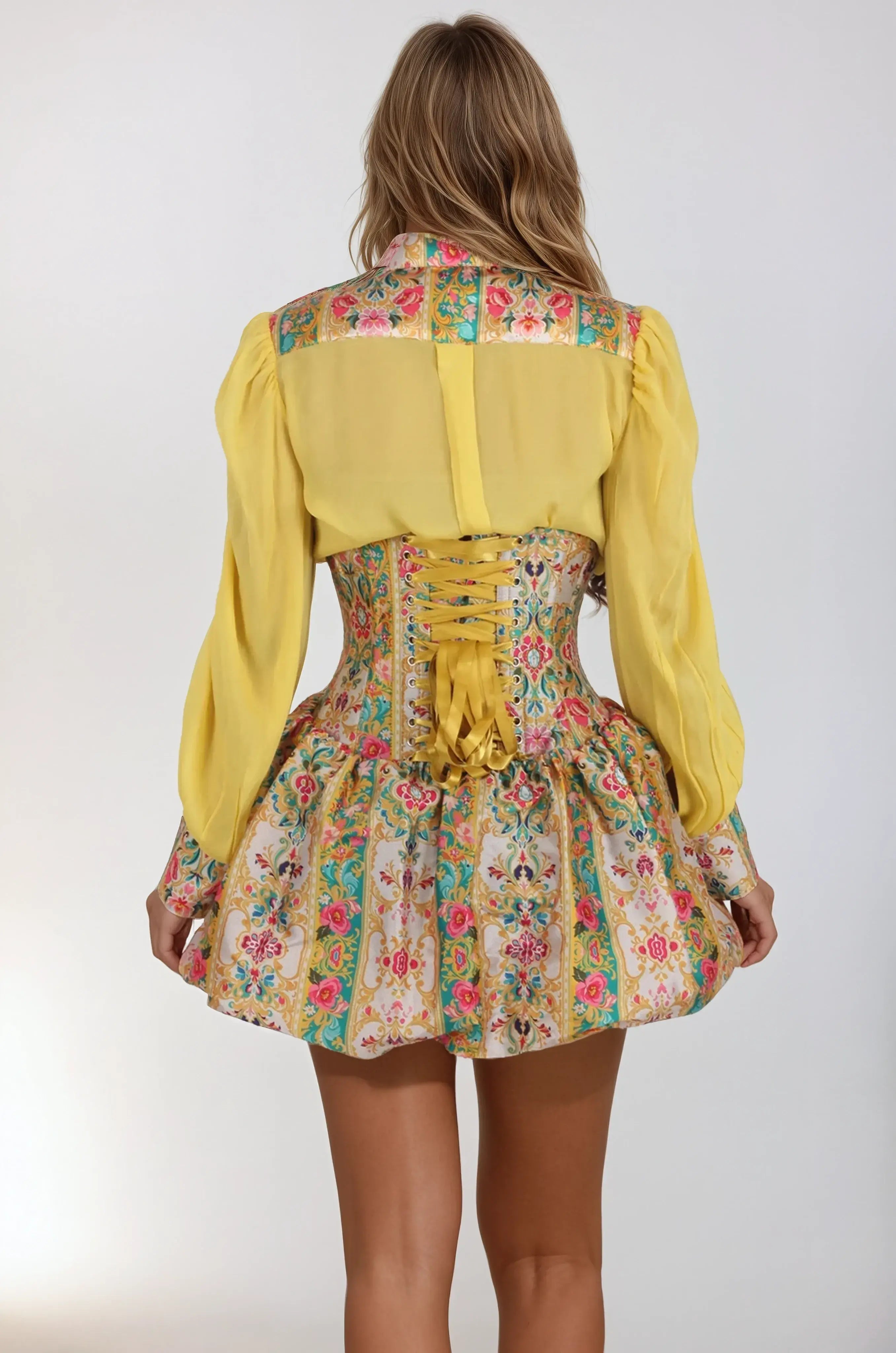 Daisy Baroque Floral Underbust Corset Dress With Shirt