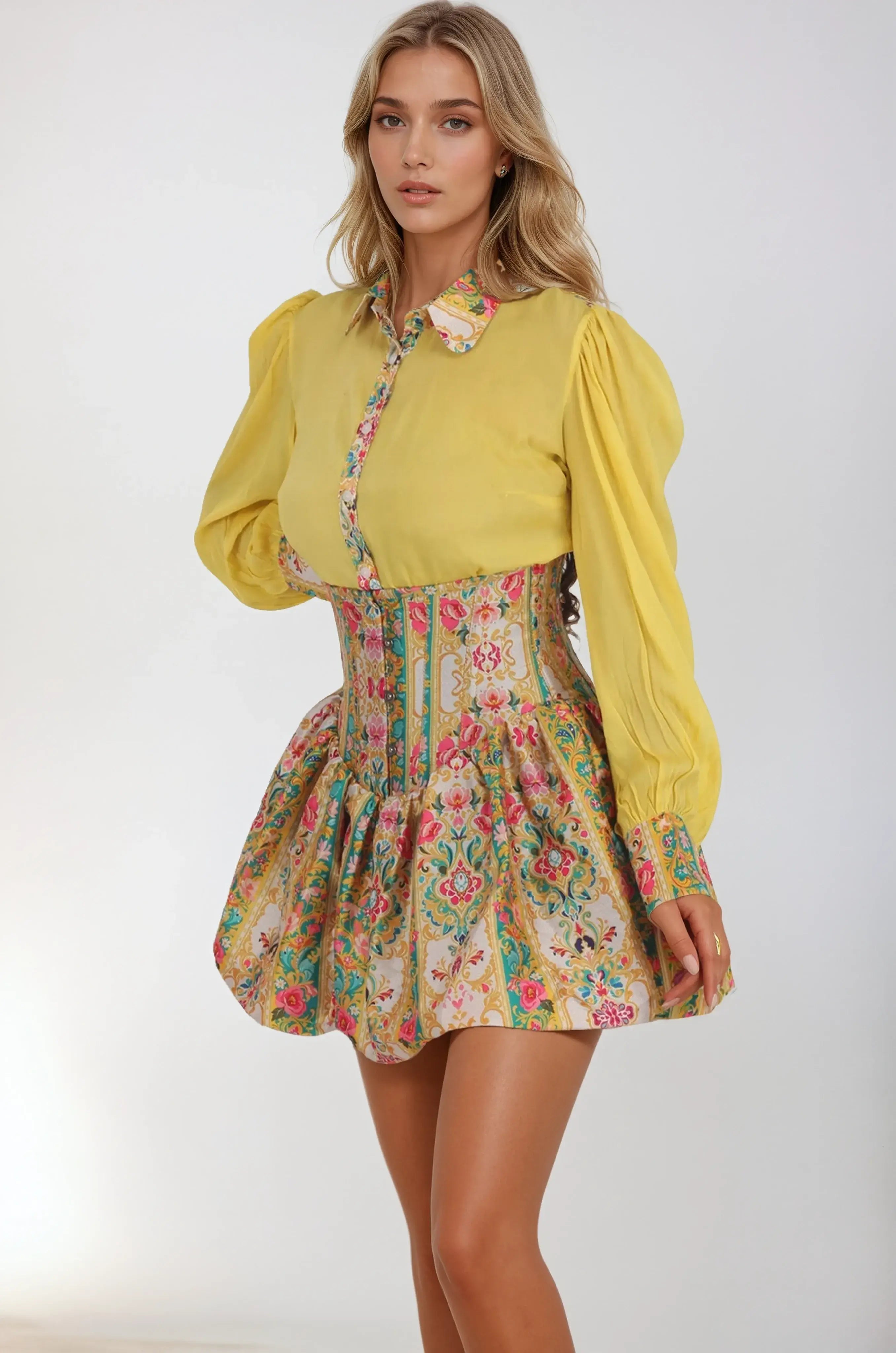 Daisy Baroque Floral Underbust Corset Dress With Shirt