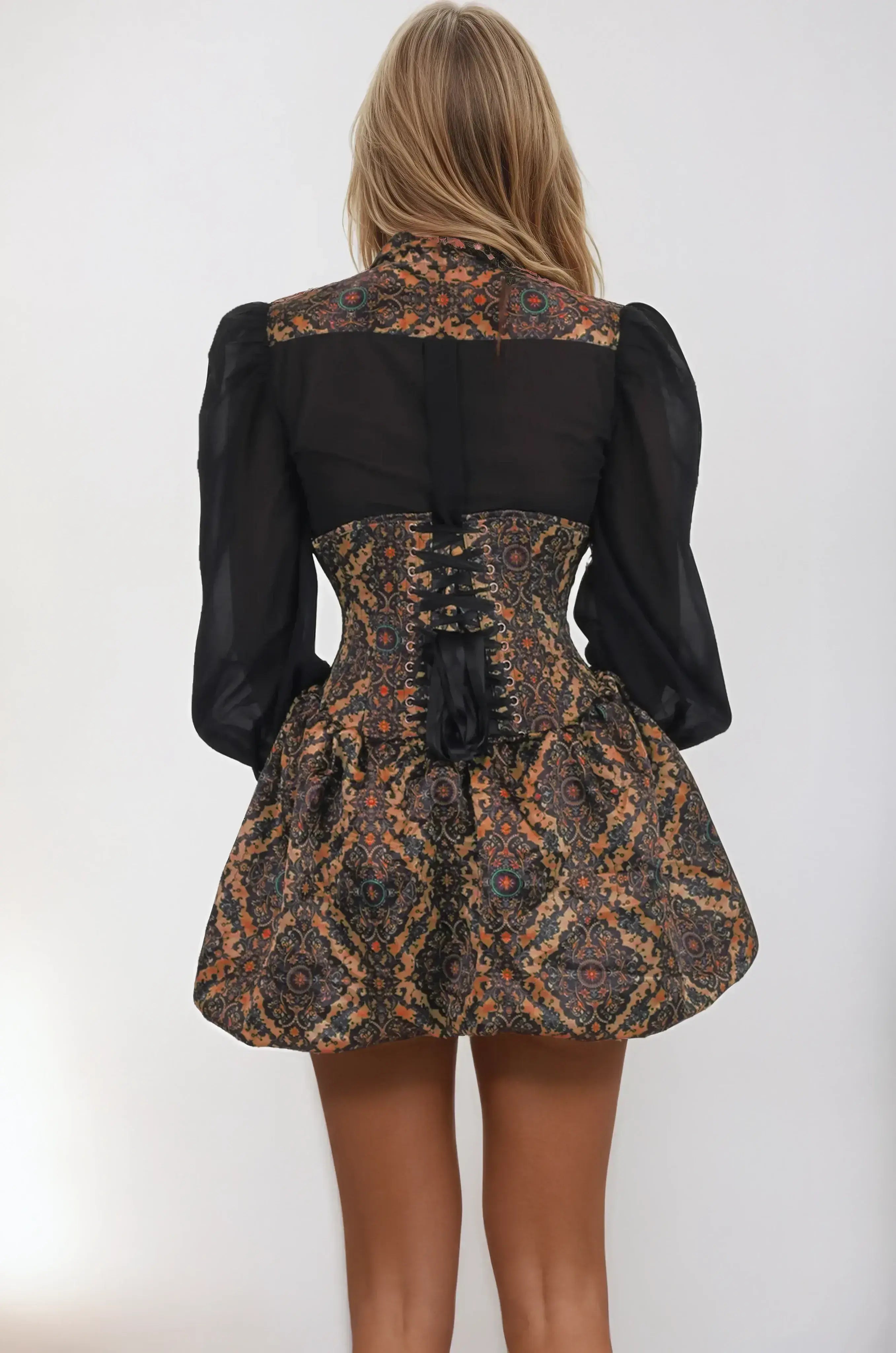 Kaya Gear Print Underbust Corset Dress With Shirt