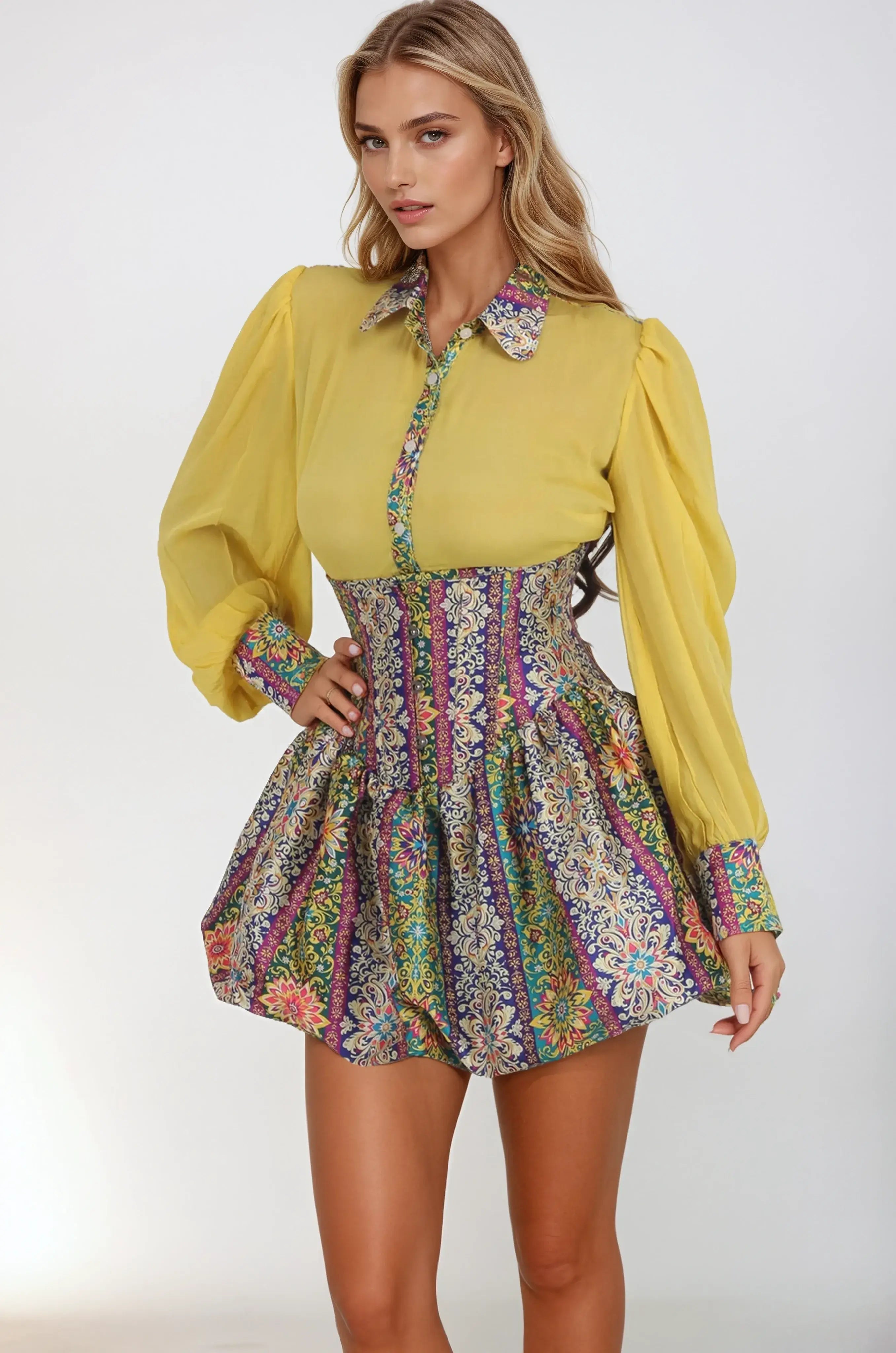 Holly Vibrant Floral Underbust Corset Dress With Shirt