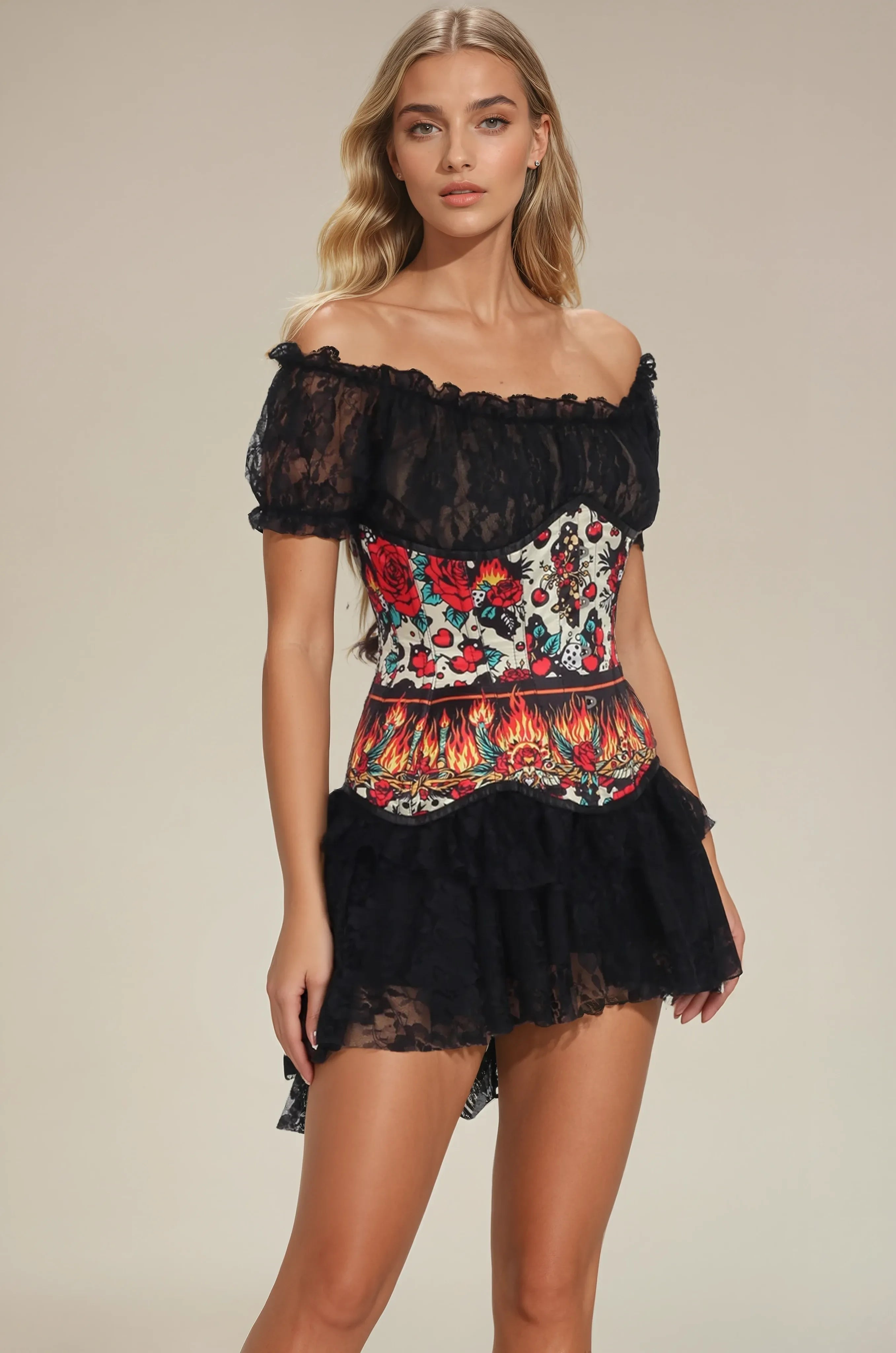 Talani Retro Roses Flames Corset