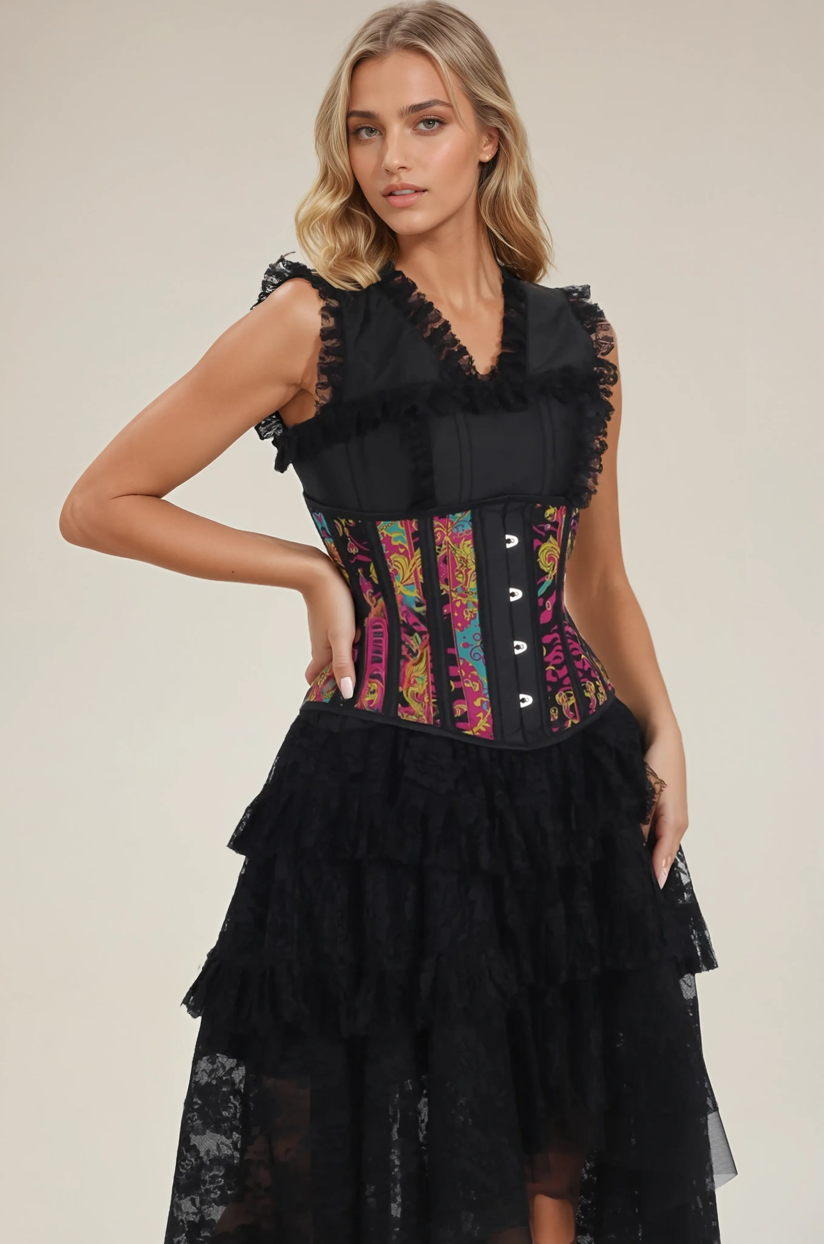 Sybil Neon Versailles Mesh Corset