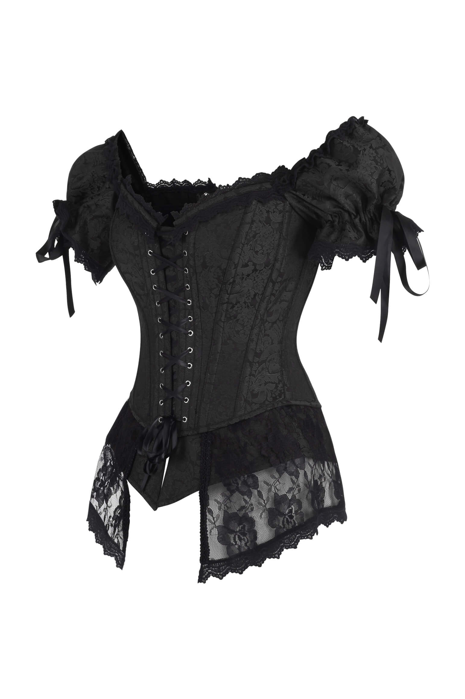 Kenadi Black Overbust Rococo Corset with Peplum