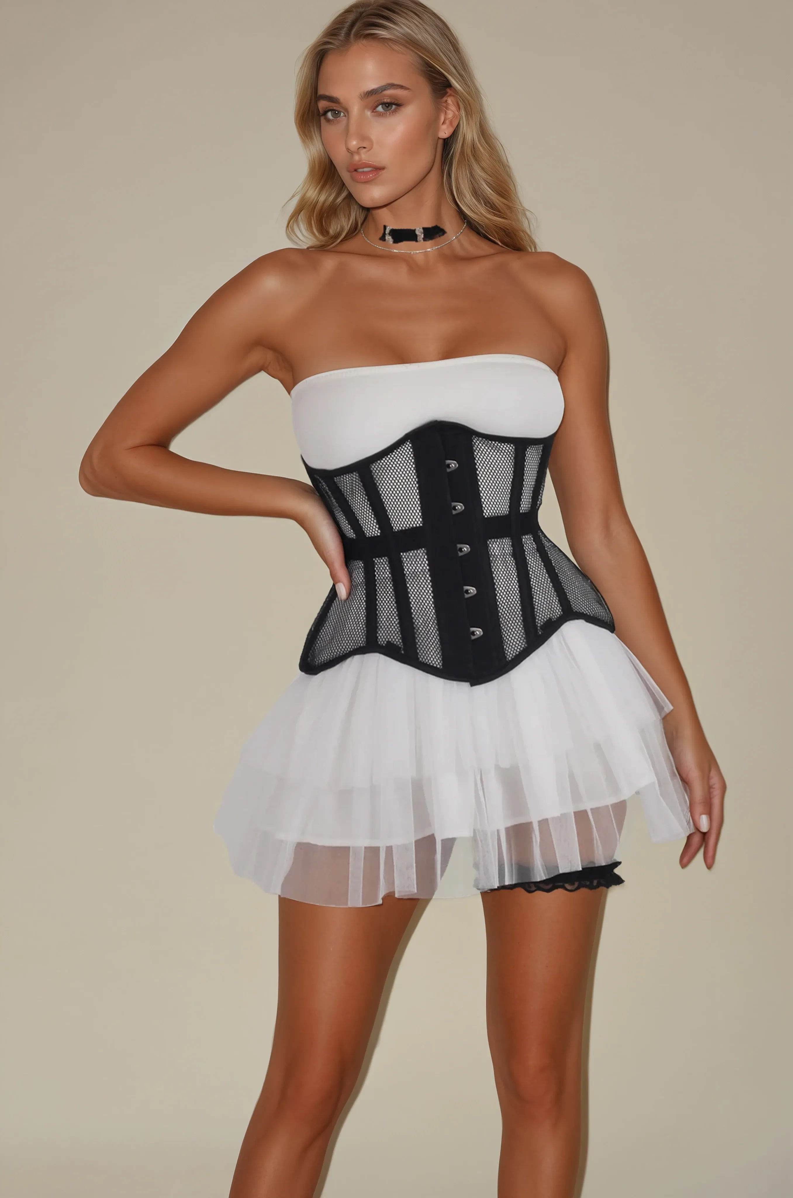 Londyn Black Underbust Mesh Curvy Corset