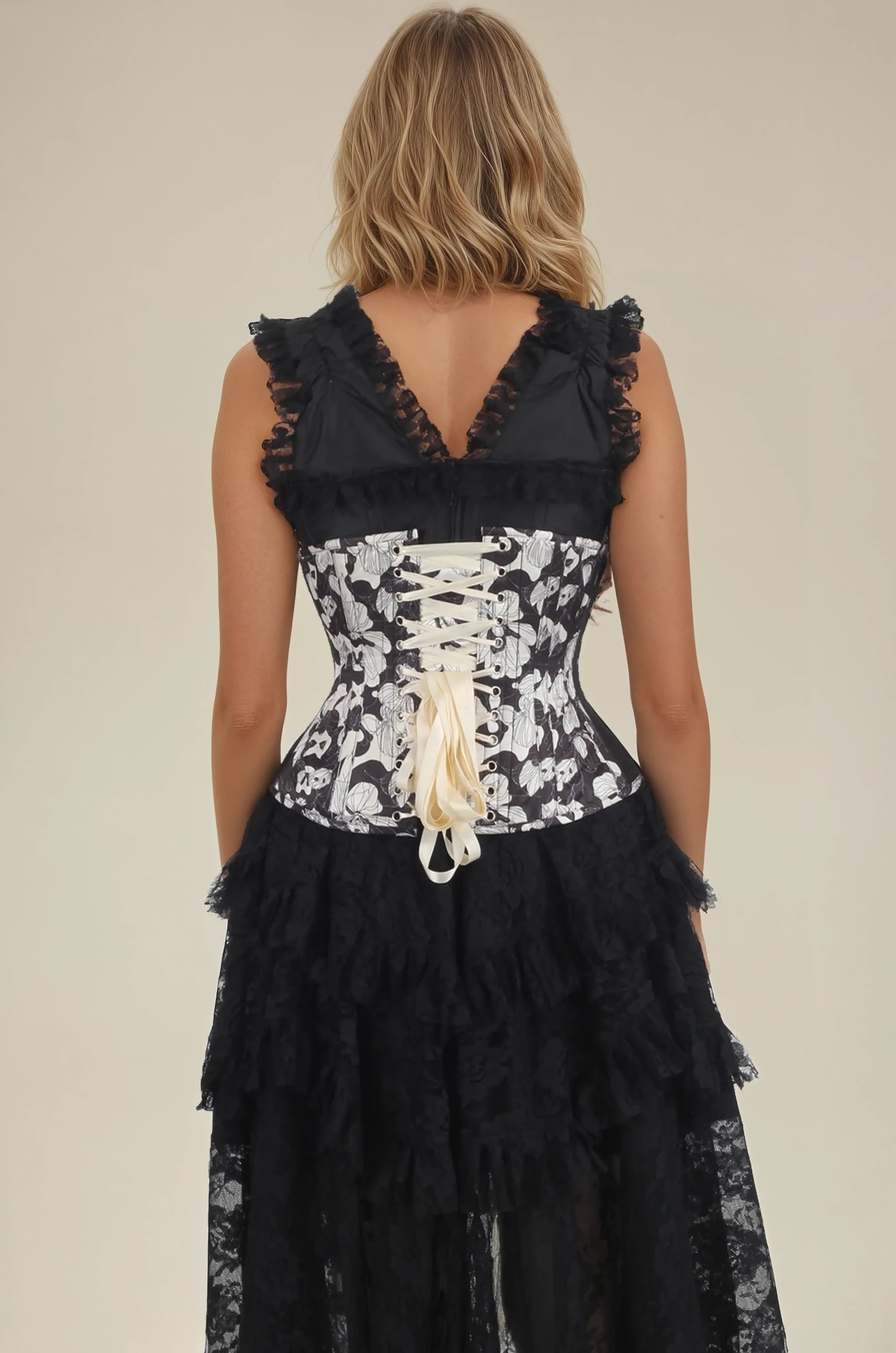 Starla Abstract Monochrome Floral Corset