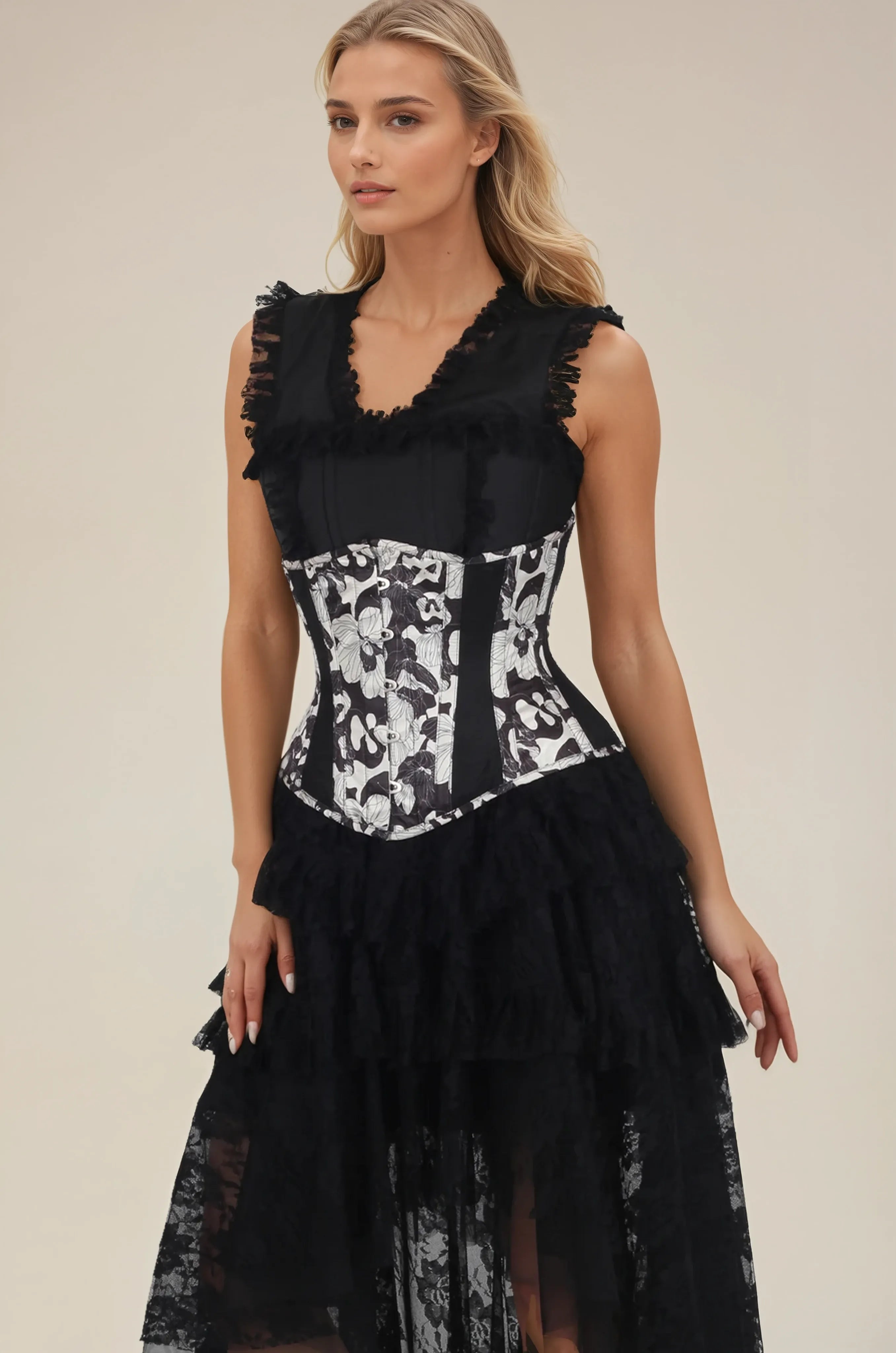 Starla Abstract Monochrome Floral Corset