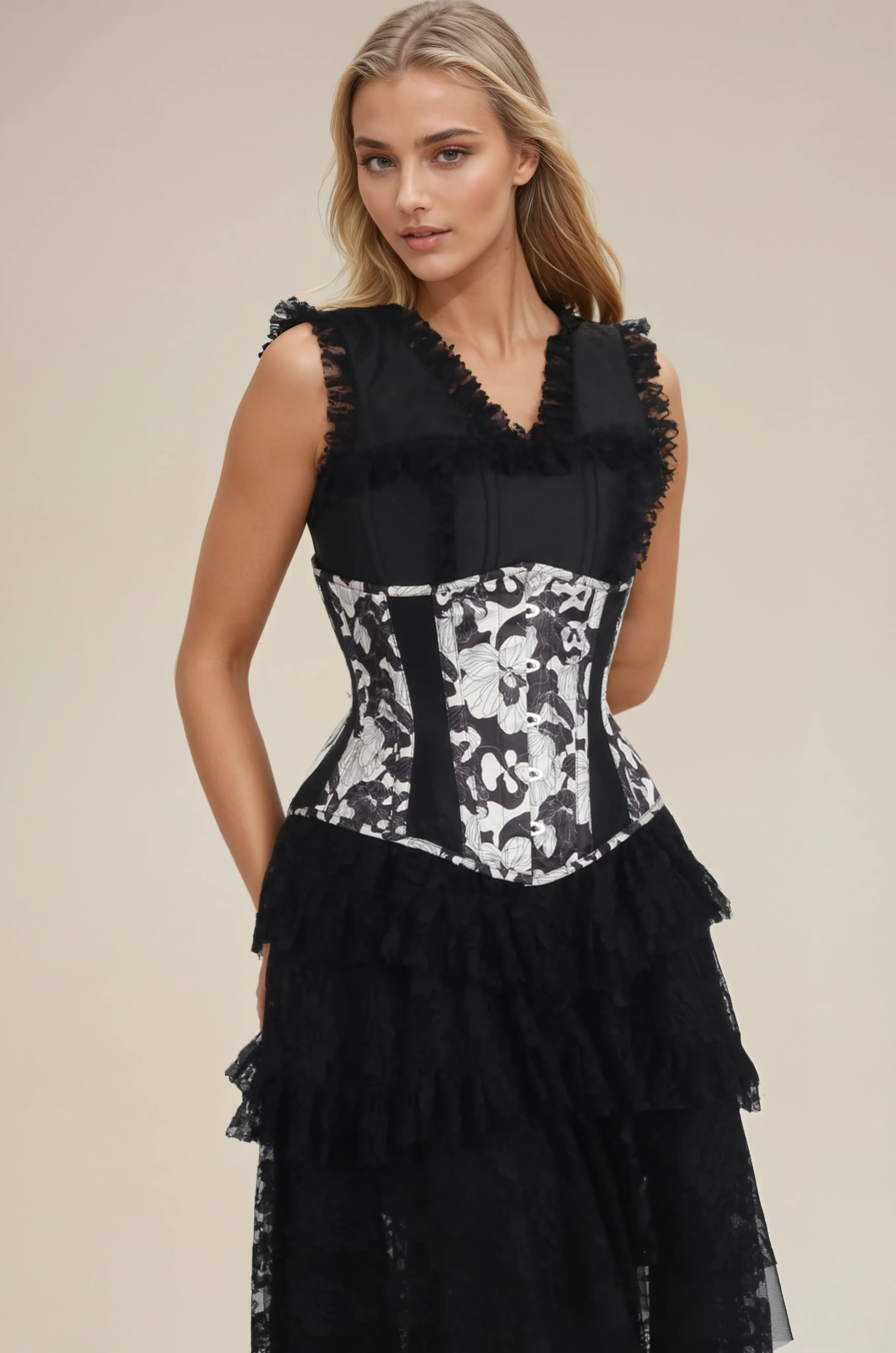 Starla Abstract Monochrome Floral Corset